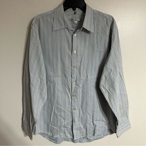 Men’s Geoffrey Beene Dress Shirt Blue White Stripes Size Large 16-16.5